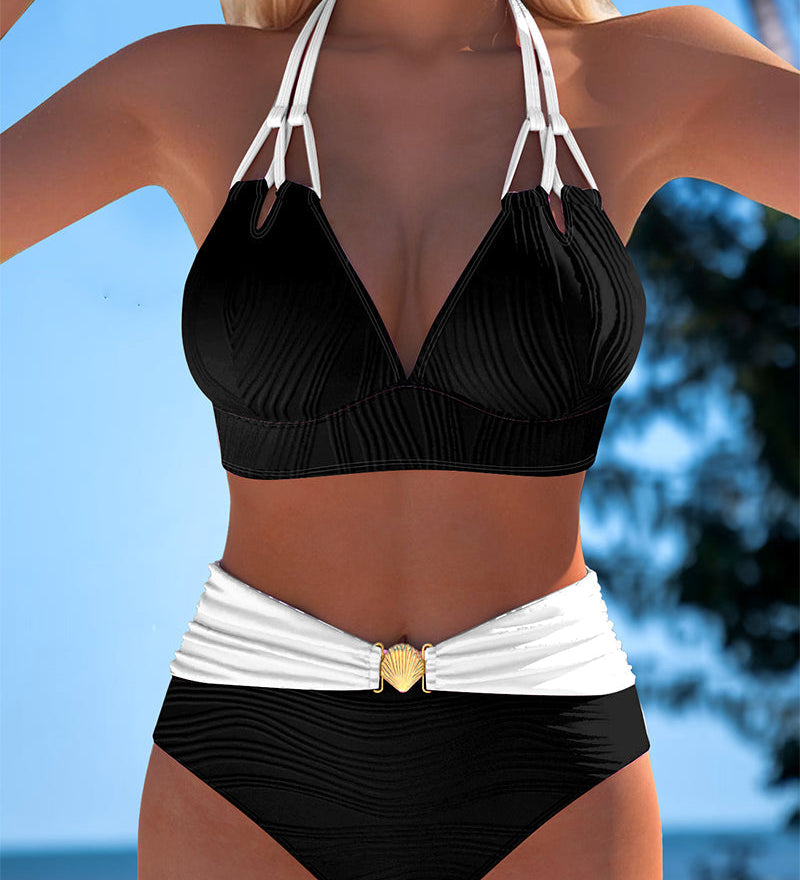Lily™ | Traje de baño de cintura alta con tirantes dobles y color en contraste