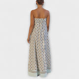 Marrón - Vestido maxi único con estampado geométrico y hombros descubiertos