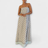 Marrón - Vestido maxi único con estampado geométrico y hombros descubiertos