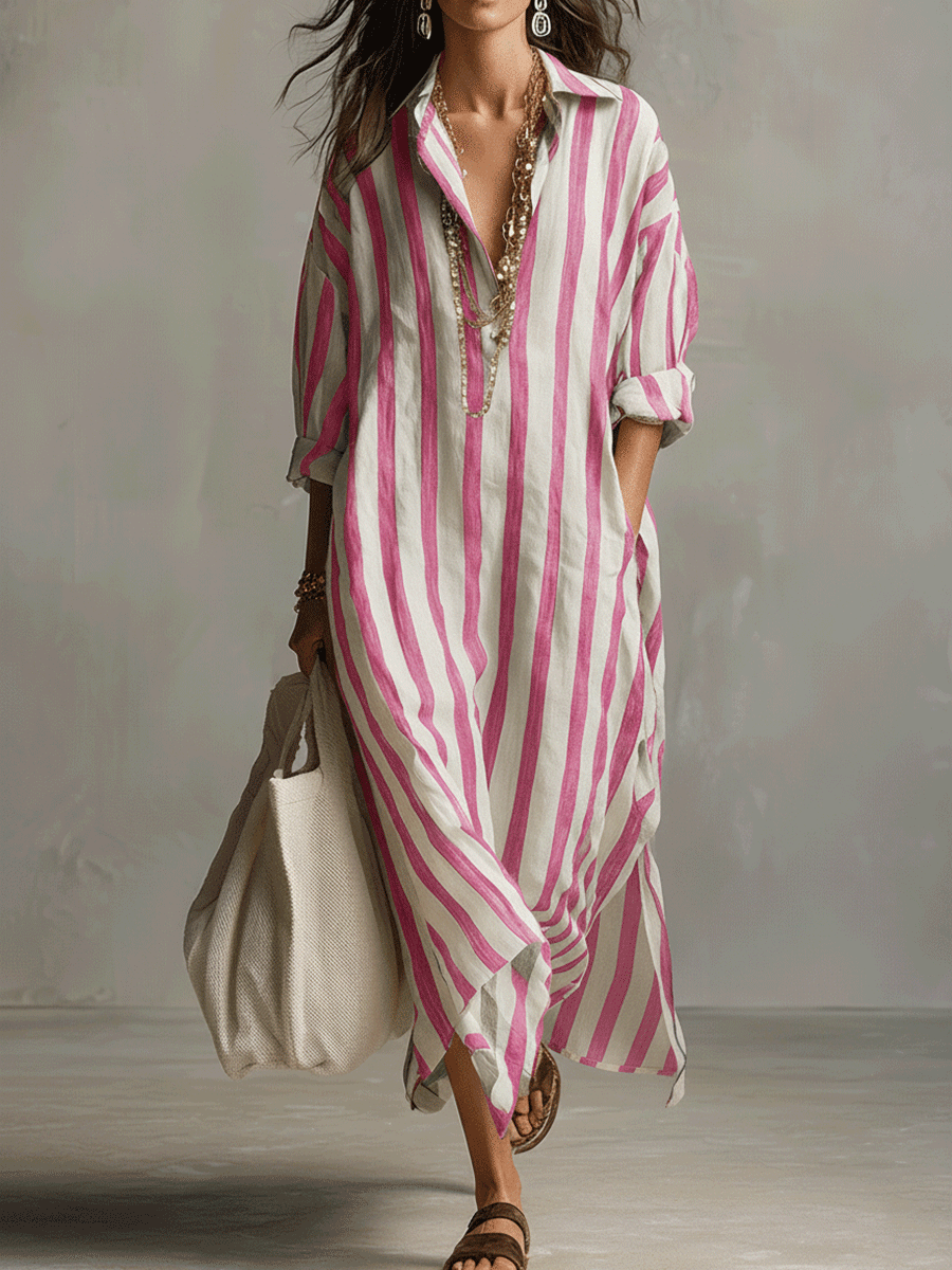 Camisa casual a rayas y vestido maxi de estilo bohemio