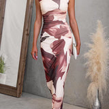 Vestido maxi sin mangas con cuello alto, estampado floral y cremallera en la espalda