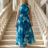 Sylin™ | Vestido midi fruncido con cuello halter