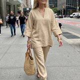 Georgiana™ | Túnica con escote en V y pantalón fruncido