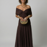 Calen™ | Vestidos midi fluidos de hombro descubierto