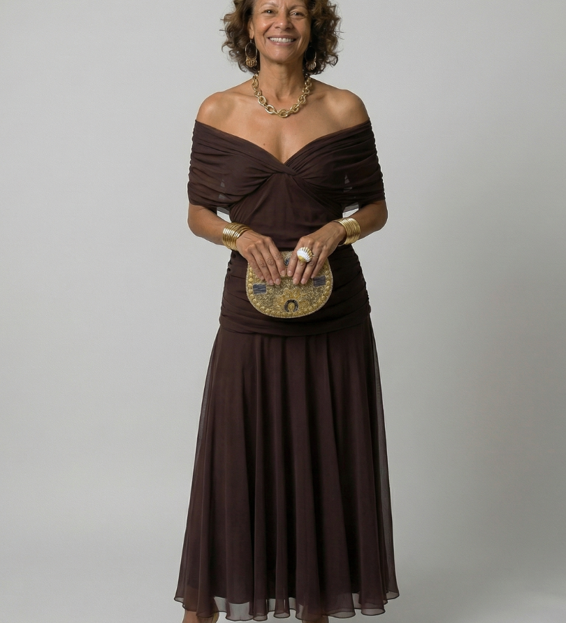 Calen™ | Vestidos midi fluidos de hombro descubierto