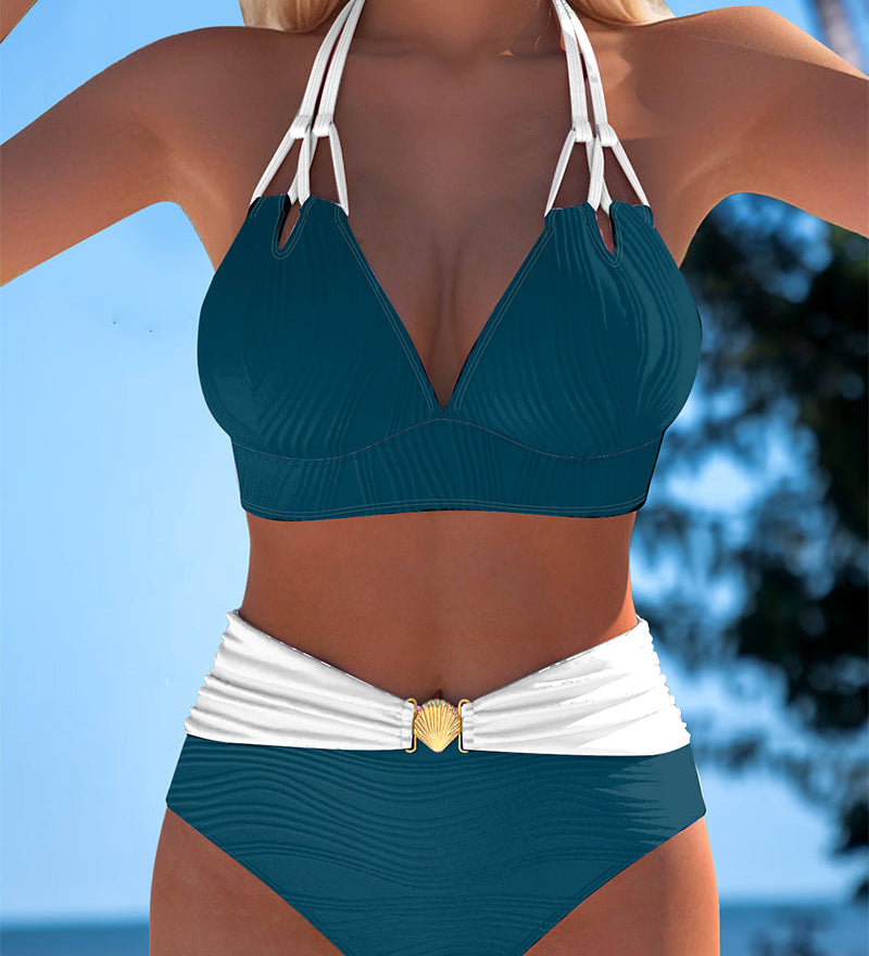 Lily™ | Traje de baño de cintura alta con tirantes dobles y color en contraste
