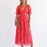 Willow™ | Vestido midi floral con escote en V y mangas abullonadas