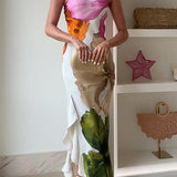 Vestido maxi estampado floral de un solo hombro, con drapeado lateral, volante y abertura