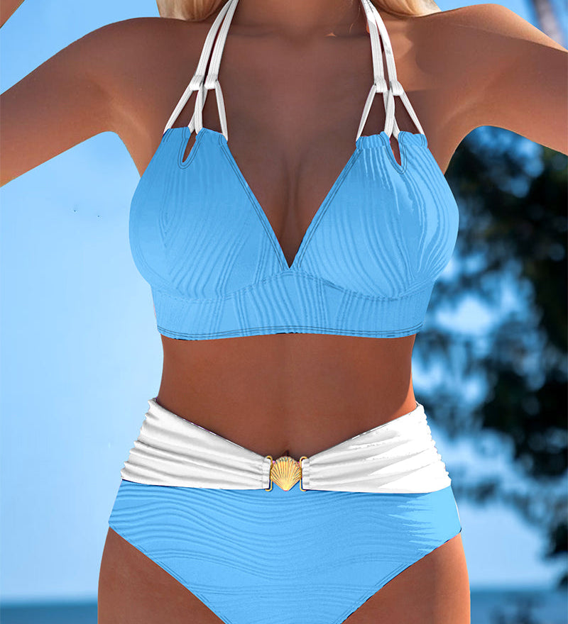 Lily™ | Traje de baño de cintura alta con tirantes dobles y color en contraste