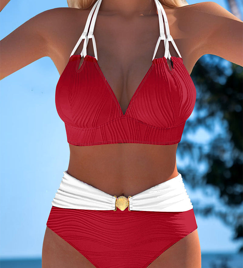 Lily™ | Traje de baño de cintura alta con tirantes dobles y color en contraste