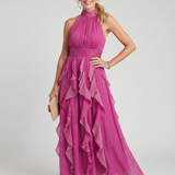 Orea™ | Vestido maxi de cuello alto con capas de volantes fruncidas