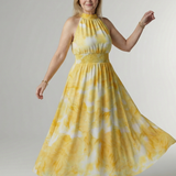 Sylin™ | Vestido midi fruncido con cuello halter