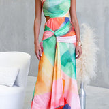 Vestido maxi estampado de un solo hombro con recorte en la cintura