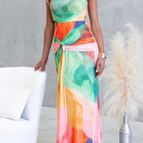 Vestido maxi estampado de un solo hombro con recorte en la cintura