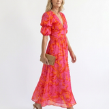 Willow™ | Vestido midi floral con escote en V y mangas abullonadas