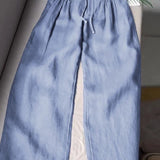 Camille™ | Pantalones de pernera ancha de algodón-lino
