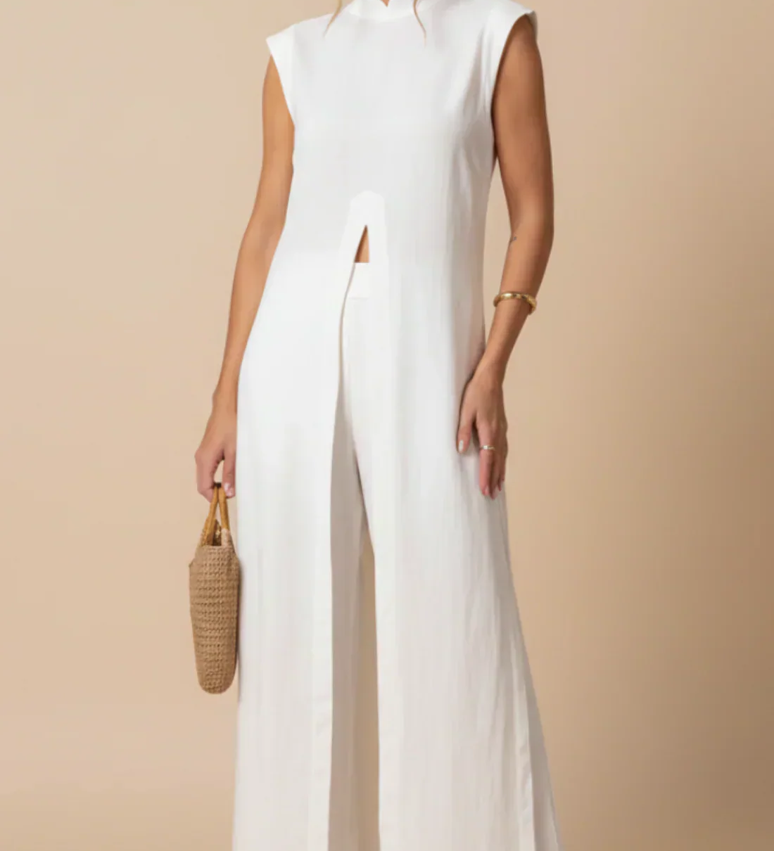 Benigna™ | Conjunto Blanco Túnica Volante y Pantalón