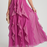 Orea™ | Vestido maxi de cuello alto con capas de volantes fruncidas