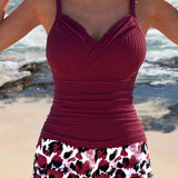 Gabby™ | Tankini acanalado con shorts estampados