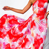 Vestido maxi plisado asimétrico de un solo hombro con estampado
