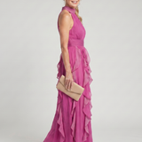 Orea™ | Vestido maxi de cuello alto con capas de volantes fruncidas