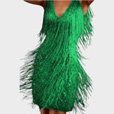 Tasa - Vestido mini brillante con flecos