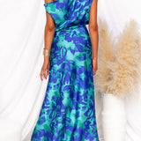 Vestido maxi estampado floral de un solo hombro con cintura atada y abertura