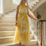 Sylin™ | Vestido midi fruncido con cuello halter