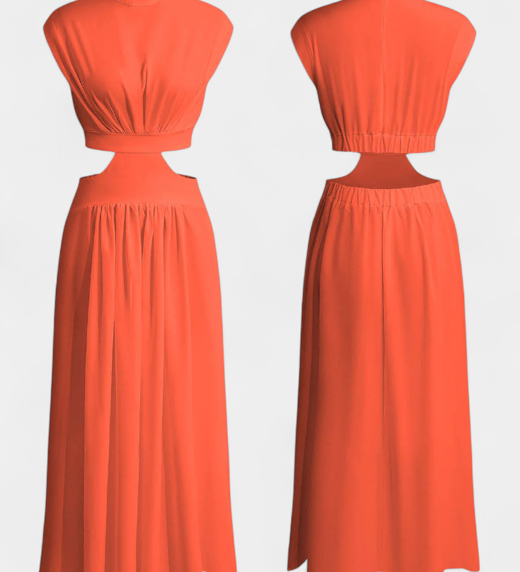 Jocelyn Conjunto Largo Minimalista con Escote Alto y Abertura Lateral