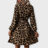 Vestidos elegantes con estampado de leopardo, con escote en V y cordones ajustables