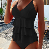 Teresa™ | Traje de baño liso con volantes elegantes