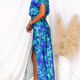 Vestido maxi estampado floral de un solo hombro con cintura atada y abertura