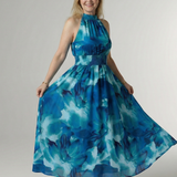 Sylin™ | Vestido midi fruncido con cuello halter