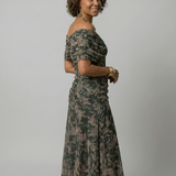 Calen™ | Vestidos midi fluidos de hombro descubierto