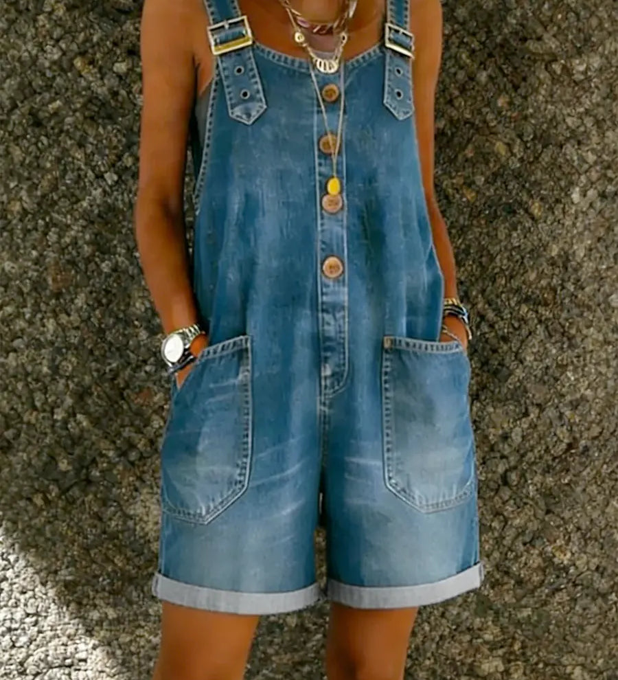 Zoe™ | Mono corto de denim con tirantes