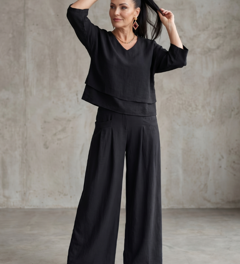 River™ | Conjunto de Top en Capas y Pantalón de Pierna Ancha
