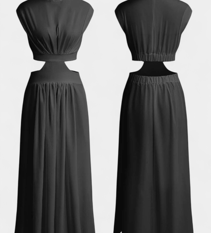 Jocelyn Conjunto Largo Minimalista con Escote Alto y Abertura Lateral