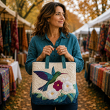 Bolso Artesanal | Colibrí y Flor Blanca