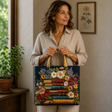 Bolso Artesanal | Diseño Floral y de Libros