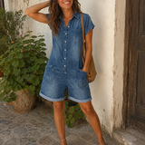 Elvora™ | Mono de denim con cuello y mangas cortas