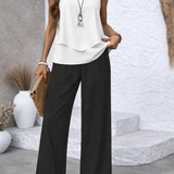 Gregoria™ | Conjunto Bicolor Blusa Blanca y Pantalón Negro