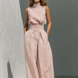 Maria™ | Conjunto de camiseta de tirantes y pantalones anchos de algodón y lino minimalista para mujer