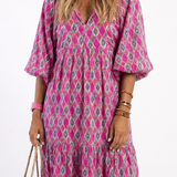 Apolline™ | Vestido midi estampado de manga tres cuartos con escote en V