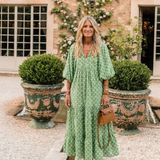Apolline™ | Vestido midi estampado de manga tres cuartos con escote en V