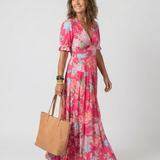 Ione™ | Vestido midi de manga corta con escote en V y estampado floral