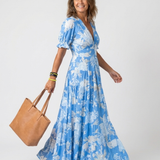 Ione™ | Vestido midi de manga corta con escote en V y estampado floral