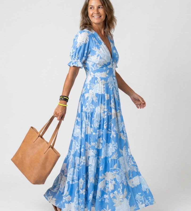 Ione™ | Vestido midi de manga corta con escote en V y estampado floral