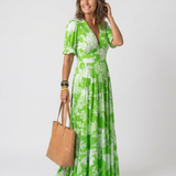 Ione™ | Vestido midi de manga corta con escote en V y estampado floral