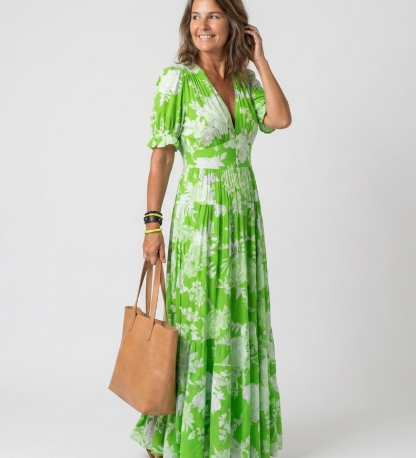 Ione™ | Vestido midi de manga corta con escote en V y estampado floral