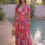 Ione™ | Vestido midi de manga corta con escote en V y estampado floral